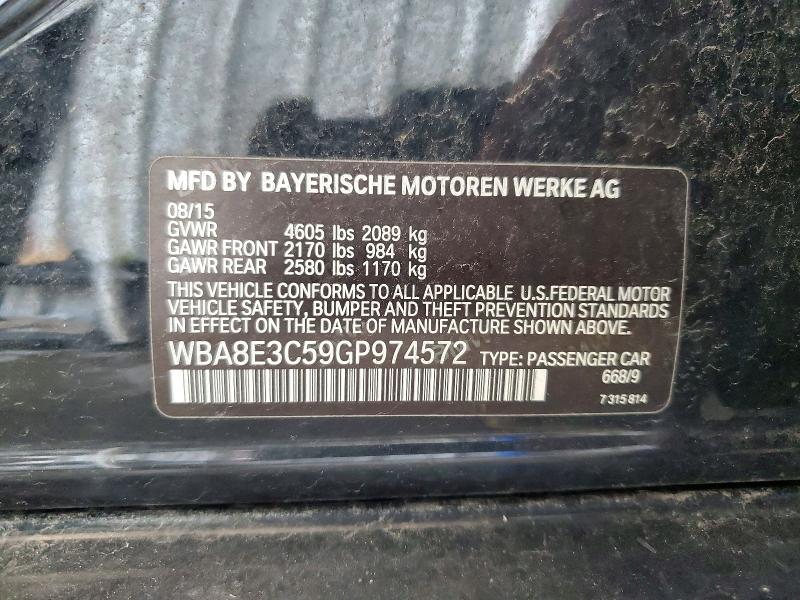 2016 Bmw 328 მანქანა იყიდება აუქციონზე, vin: WBA8E3C59GP974572, აუქციონის ნომერი: 67096846
