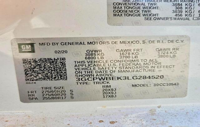 68790516 :رقم المزاد ، 3GCPWBEK3LG284520 vin ، 2020 Chevrolet Silverado مزاد بيع