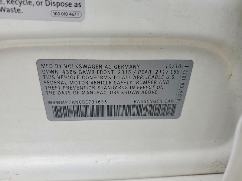 68363236 :رقم المزاد ، WVWMP7AN6BE731635 vin ، 2011 Volkswagen Cc مزاد بيع