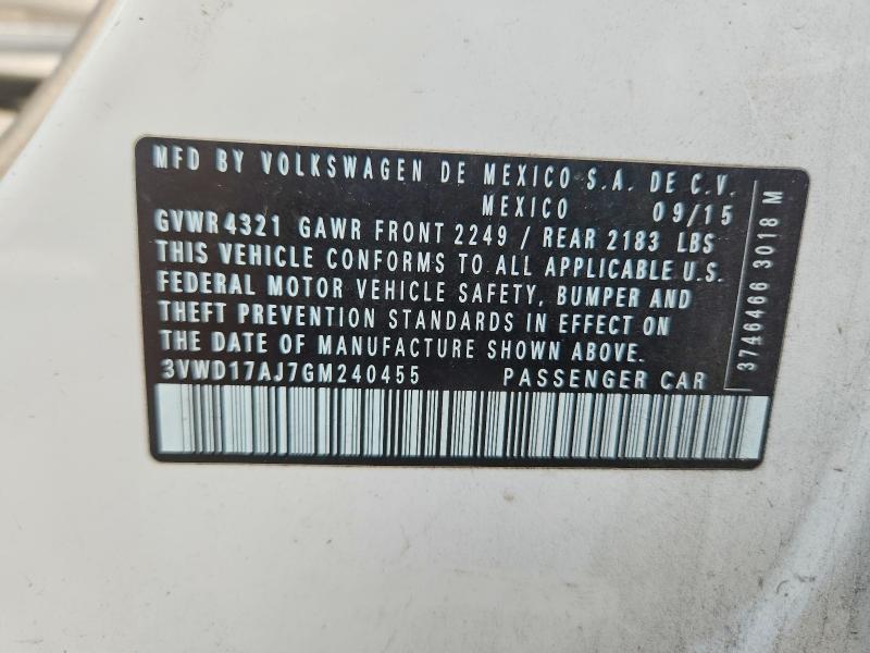 68295316 :رقم المزاد ، 3VWD17AJ7GM240455 vin ، 2016 Volkswagen Jetta مزاد بيع