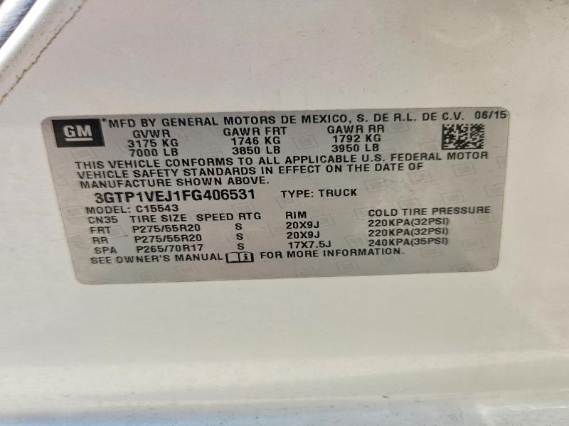 Продаж на аукціоні авто 2015 Gmc Sierra, vin: 3GTP1VEJ1FG406531, номер лоту: 70121846