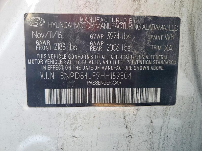 69572136 :رقم المزاد ، 5NPD84LF9HH159504 vin ، 2017 Hyundai Elantra مزاد بيع