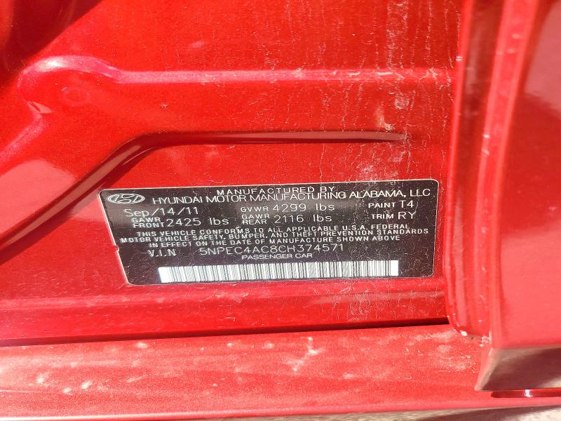 2012 Hyundai Sonata მანქანა იყიდება აუქციონზე, vin: 5NPEC4AC8CH374571, აუქციონის ნომერი: 68146526