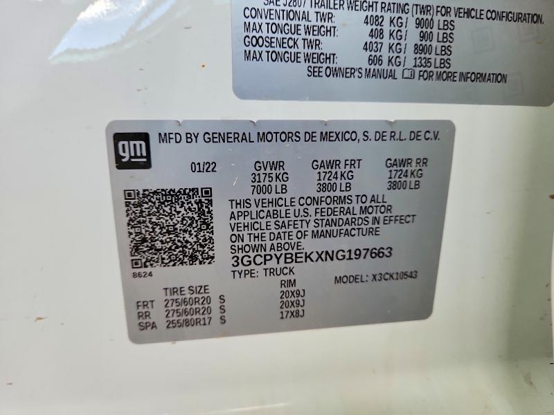 Aukcja sprzedaży 2022 Chevrolet Silverado Ltd, vin: 3GCPYBEKXNG197663, numer aukcji: 68899566
