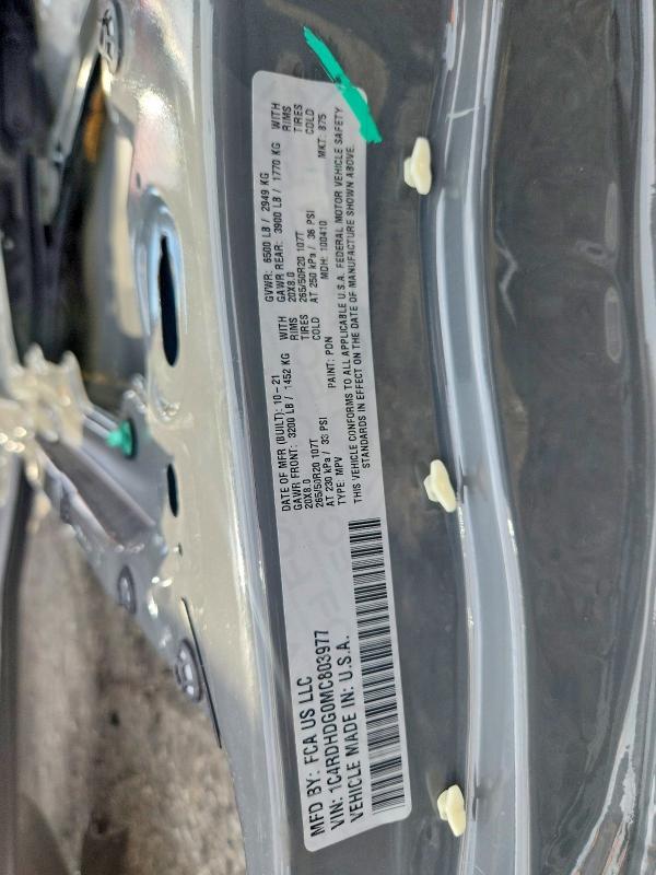 67194496 :رقم المزاد ، 1C4RDHDG0MC803977 vin ، 2021 Dodge Durango مزاد بيع