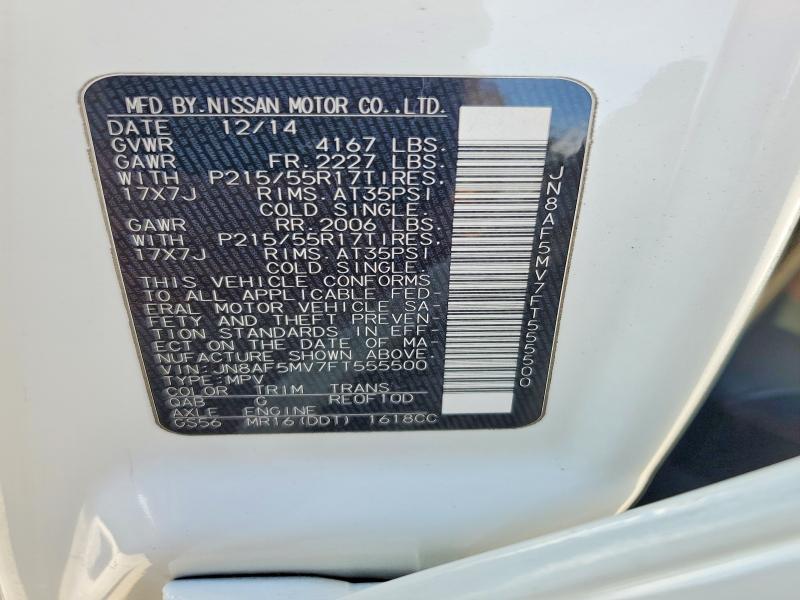 65961606 :رقم المزاد ، JN8AF5MV7FT555500 vin ، 2015 Nissan Juke مزاد بيع