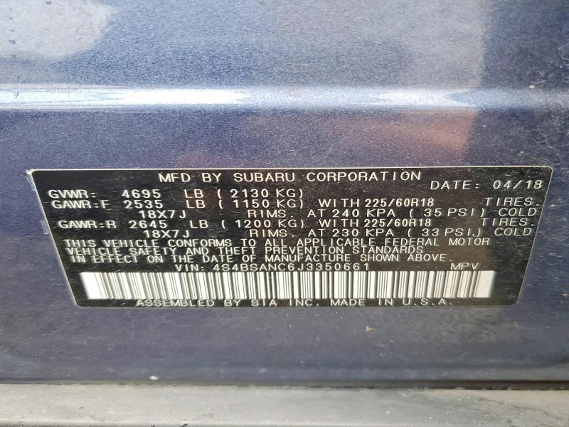 Продаж на аукціоні авто 2018 Subaru Outback, vin: 4S4BSANC6J3350661, номер лоту: 67315026