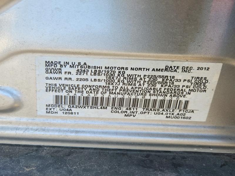 2013 Mitsubishi Outlander Sport მანქანა იყიდება აუქციონზე, vin: 4A4AP3AU3DE011336, აუქციონის ნომერი: 69972806