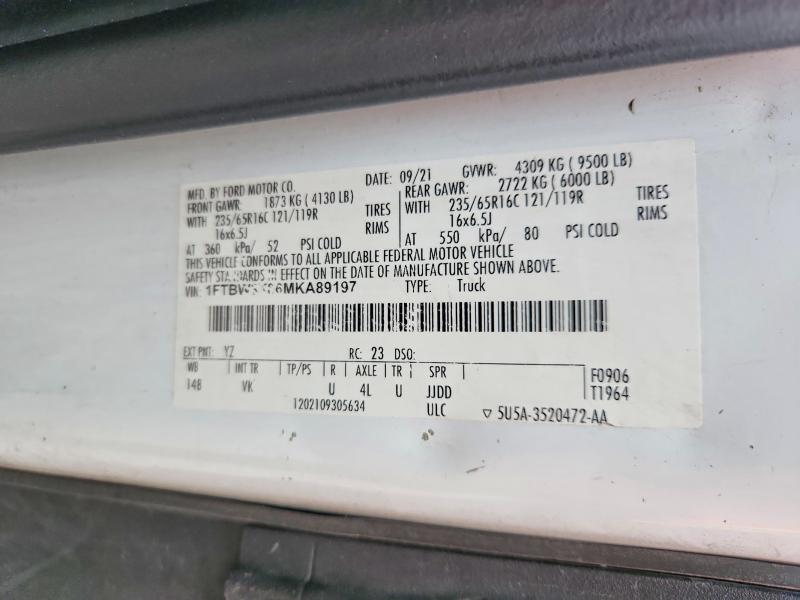 69493786 :رقم المزاد ، 1FTBW3X86MKA89197 vin ، 2021 Ford Transit مزاد بيع