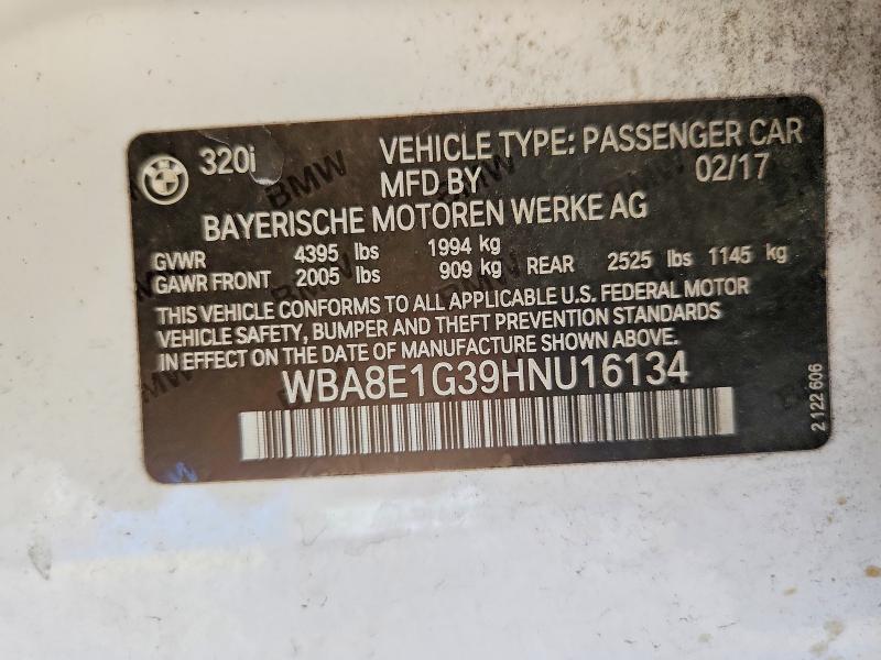 Aukcja sprzedaży 2017 Bmw 320, vin: WBA8E1G39HNU16134, numer aukcji: 70442386