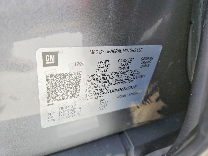 Aukcja sprzedaży 2021 Chevrolet Suburban, vin: 1GNSCEKD0MR225072, numer aukcji: 68406566