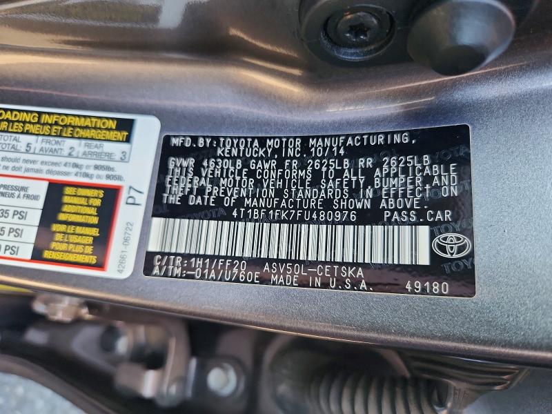 Продаж на аукціоні авто 2015 Toyota Camry, vin: 4T1BF1FK7FU480976, номер лоту: 67269176