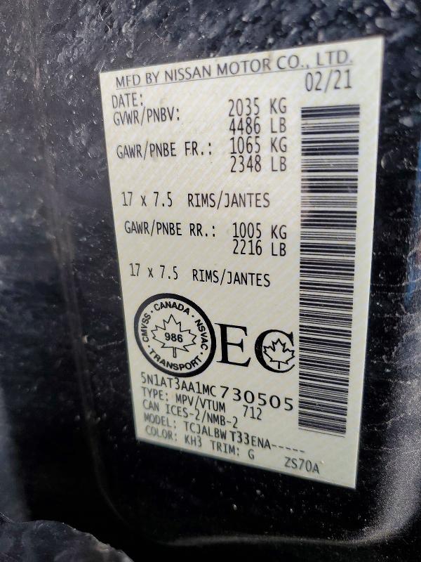 Продаж на аукціоні авто 2021 Nissan Rogue, vin: 5N1AT3AA1MC730505, номер лоту: 69550166
