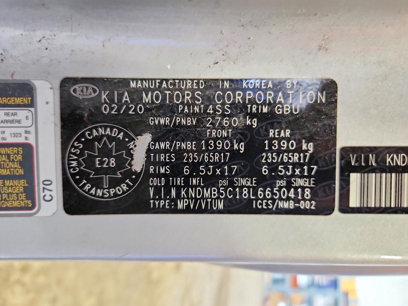 69530596 :رقم المزاد ، KNDMB5C18L6650418 vin ، 2020 Kia Sedona مزاد بيع