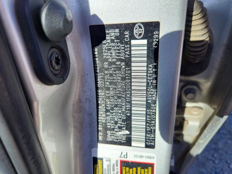 68016976 :رقم المزاد ، 4T1BF1FK6CU081701 vin ، 2012 Toyota Camry مزاد بيع