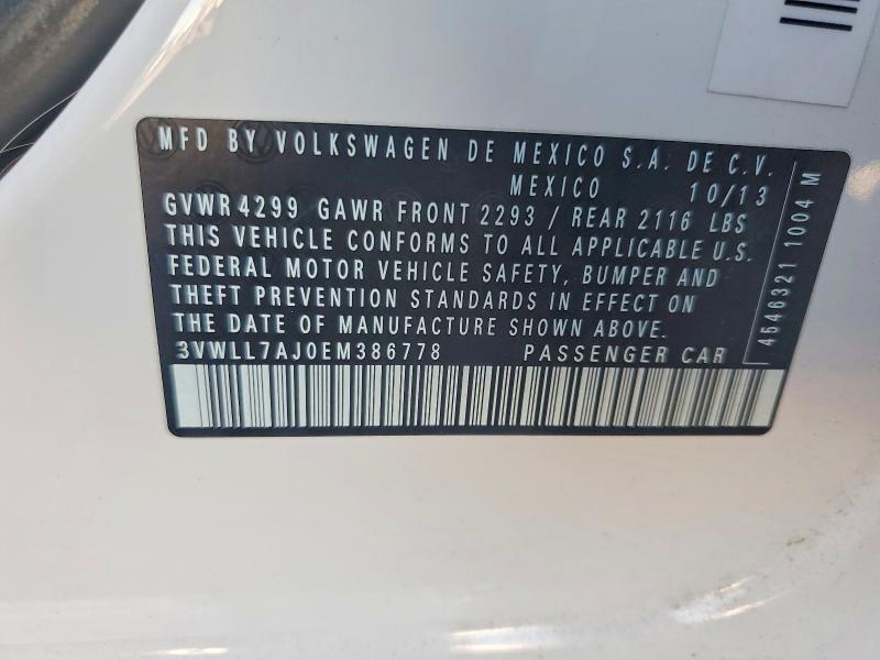 Aukcja sprzedaży 2014 Volkswagen Jetta, vin: 3VWLL7AJ0EM386778, numer aukcji: 70260996
