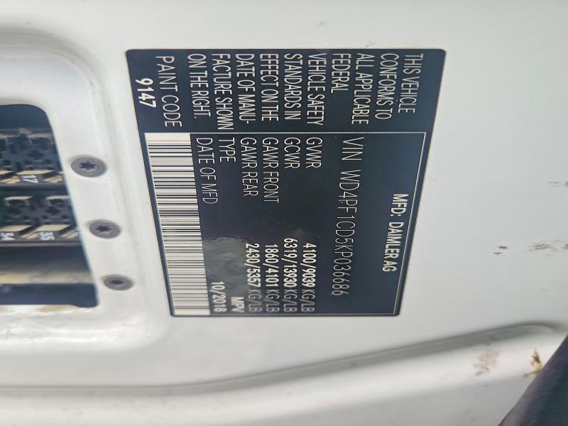 2019 Mercedes-benz Sprinter მანქანა იყიდება აუქციონზე, vin: WD4PF1CD5KP036686, აუქციონის ნომერი: 67887396