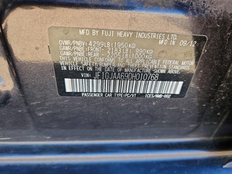 2013 Subaru Impreza მანქანა იყიდება აუქციონზე, vin: JF1GJAA69DH010768, აუქციონის ნომერი: 67798246