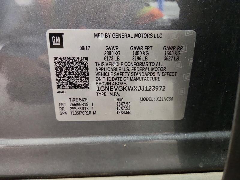 Продаж на аукціоні авто 2018 Chevrolet Traverse, vin: 1GNEVGKWXJJ123972, номер лоту: 70109736