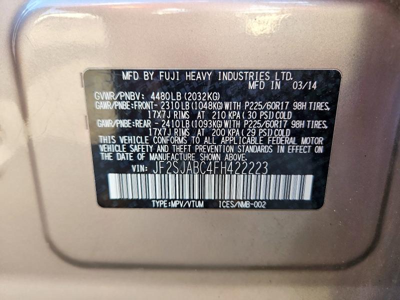 Aukcja sprzedaży 2015 Subaru Forester, vin: JF2SJABC4FH422223, numer aukcji: 69021916