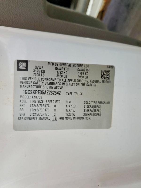 Aukcja sprzedaży 2010 Chevrolet Silverado, vin: 1GCSKPE35AZ232542, numer aukcji: 68795006