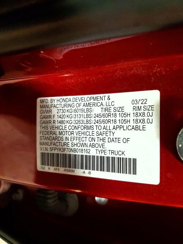 2022 Honda Ridgeline მანქანა იყიდება აუქციონზე, vin: 5FPYK3F70NB018162, აუქციონის ნომერი: 67742756