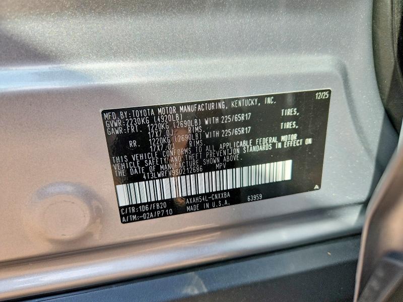 2025 Toyota Rav4 მანქანა იყიდება აუქციონზე, vin: 4T3LWRFV9SU212686, აუქციონის ნომერი: 67323336