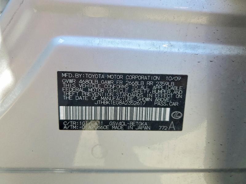 Продаж на аукціоні авто 2010 Lexus Es, vin: JTHBK1EG8A2352617, номер лоту: 68092576