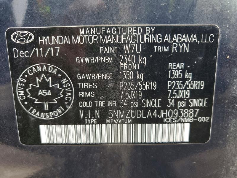 2018 Hyundai Santa Fe Sport მანქანა იყიდება აუქციონზე, vin: 5NMZUDLA4JH093887, აუქციონის ნომერი: 68046796