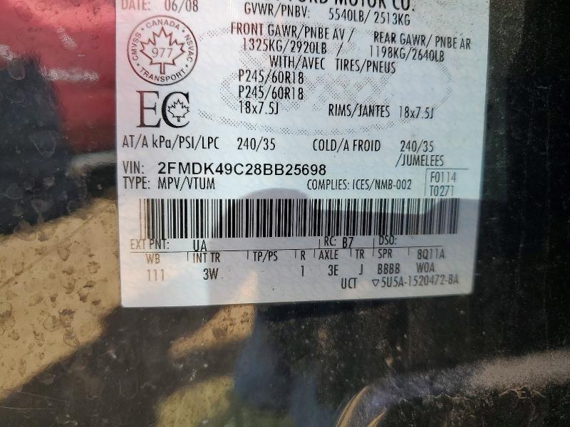 67259886 :رقم المزاد ، 2FMDK49C28BB25698 vin ، 2008 Ford Edge مزاد بيع
