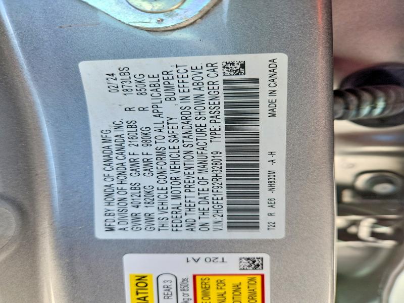 2024 Honda Civic მანქანა იყიდება აუქციონზე, vin: 2HGFE1F92RH328019, აუქციონის ნომერი: 71094256