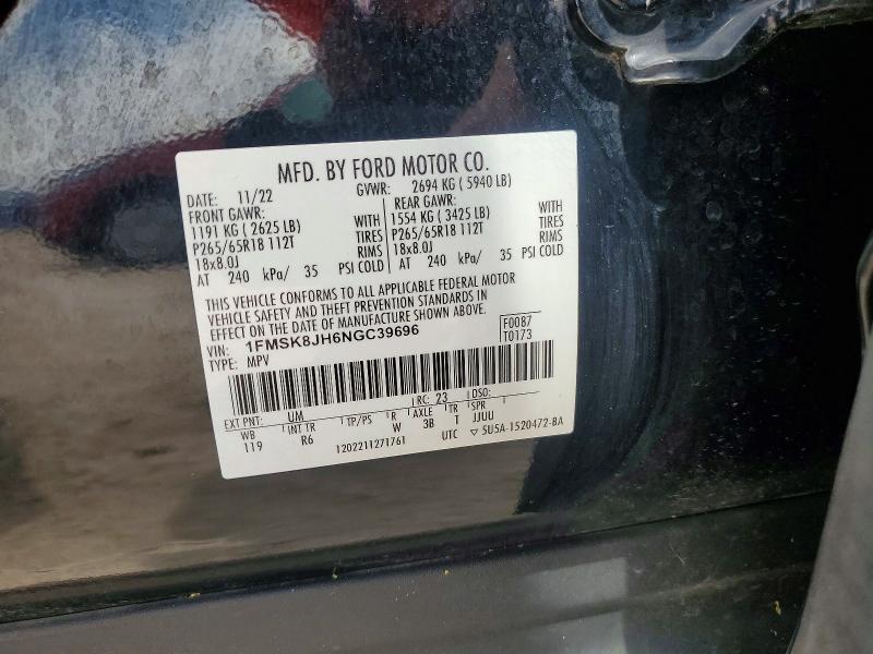 Продаж на аукціоні авто 2022 Ford Explorer, vin: 1FMSK8JH6NGC39696, номер лоту: 67859116