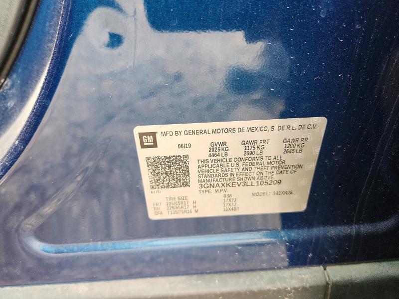 68502696 :رقم المزاد ، 3GNAXKEV3LL105209 vin ، 2020 Chevrolet Equinox مزاد بيع