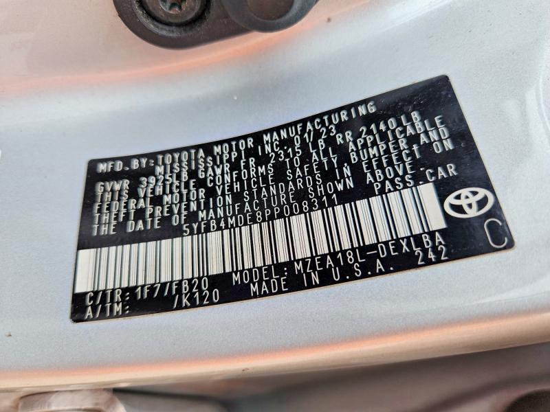 Продаж на аукціоні авто 2023 Toyota Corolla, vin: 5YFB4MDE8PP008311, номер лоту: 70564736
