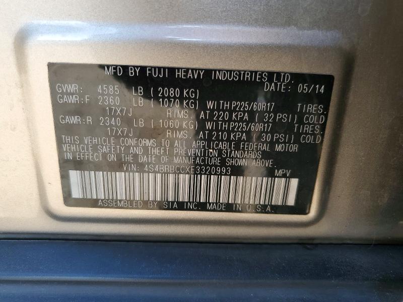 Aukcja sprzedaży 2014 Subaru Outback, vin: 4S4BRBCCXE3320993, numer aukcji: 68589316