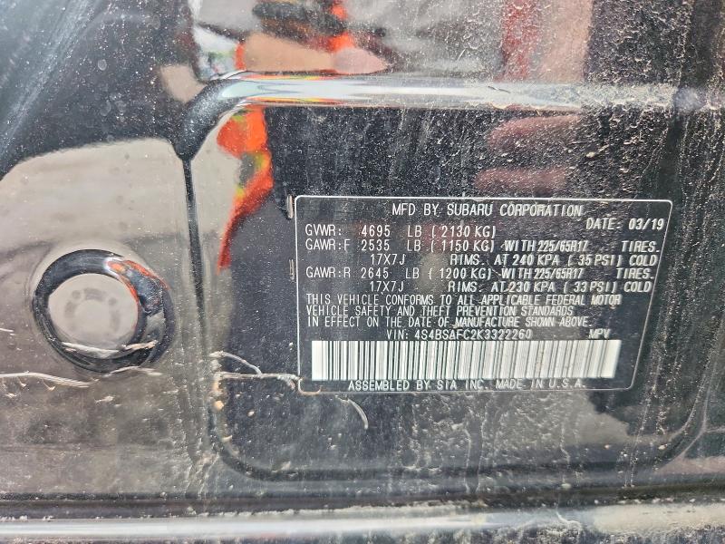 67319686 :رقم المزاد ، 4S4BSAFC2K3322260 vin ، 2019 Subaru Outback مزاد بيع
