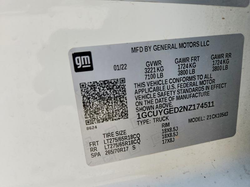 69346116 :رقم المزاد ، 1GCUYGED2NZ174511 vin ، 2022 Chevrolet Silverado Ltd مزاد بيع