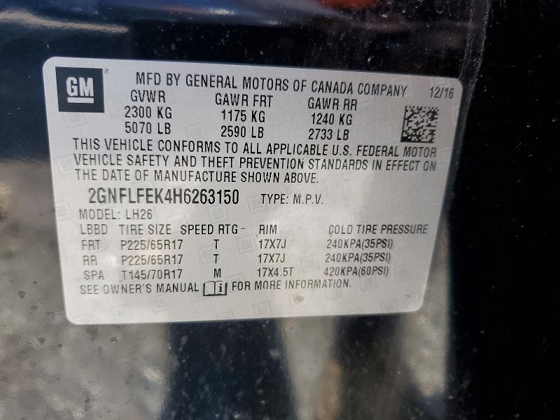 69766556 :رقم المزاد ، 2GNFLFEK4H6263150 vin ، 2017 Chevrolet Equinox مزاد بيع