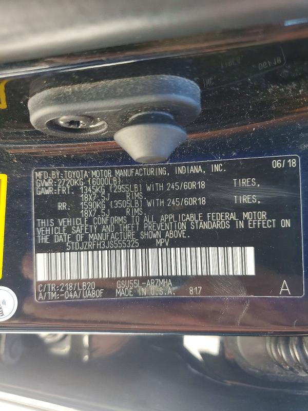69612066 :رقم المزاد ، 5TDJZRFH3JS555325 vin ، 2018 Toyota Highlander مزاد بيع