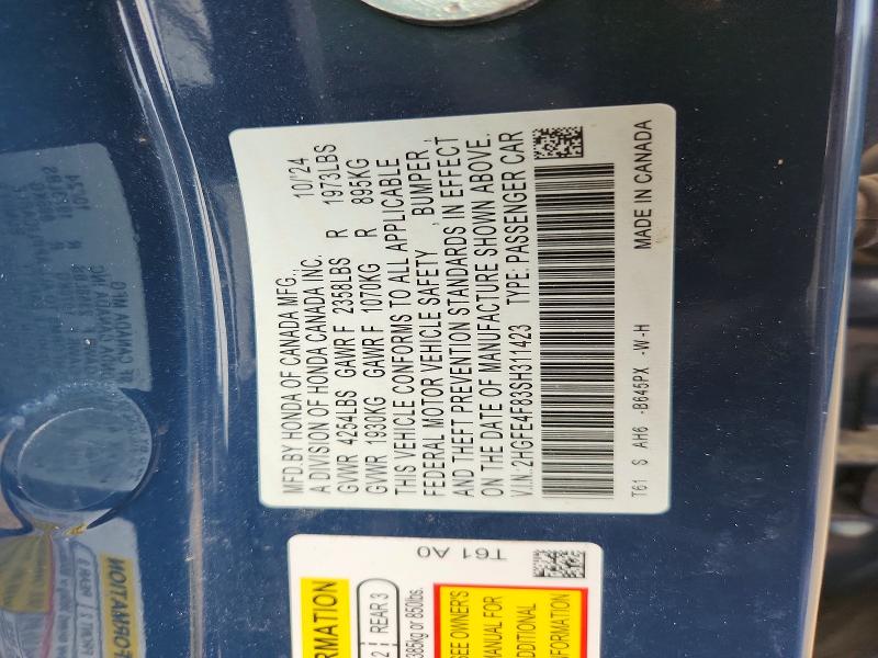 66932326 :رقم المزاد ، 2HGFE4F83SH311423 vin ، 2025 Honda Civic مزاد بيع