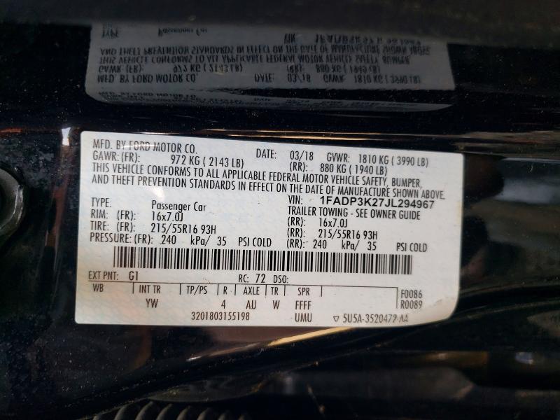 Aukcja sprzedaży 2018 Ford Focus, vin: 1FADP3K27JL294967, numer aukcji: 69763596