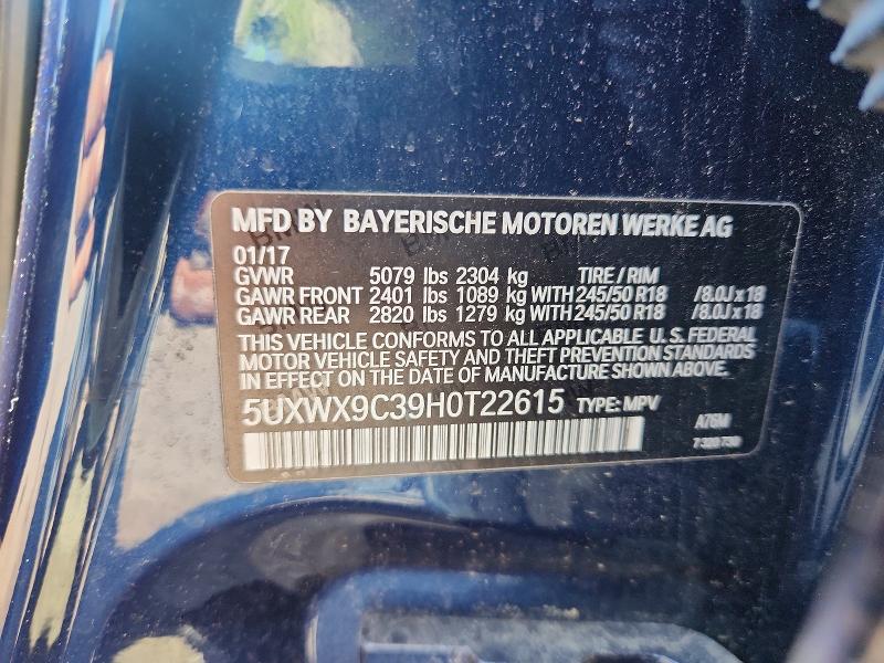 67973796 :رقم المزاد ، 5UXWX9C39H0T22615 vin ، 2017 Bmw X3 مزاد بيع