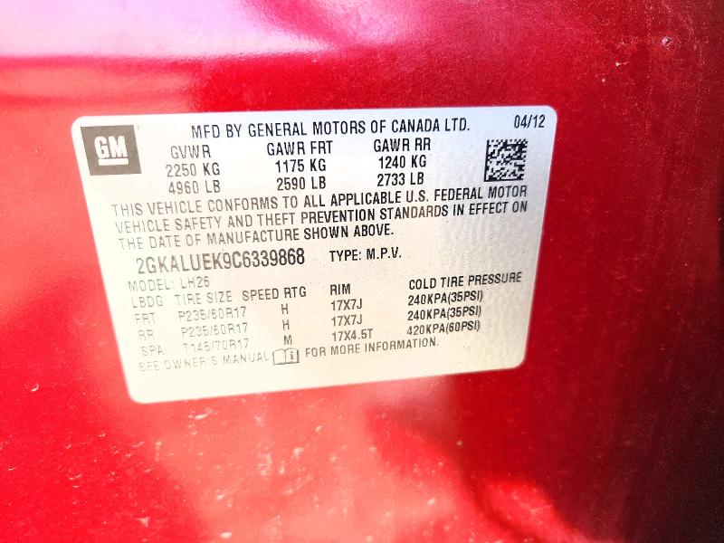 Продаж на аукціоні авто 2012 Gmc Terrain, vin: 2GKALUEK9C6339868, номер лоту: 69431866