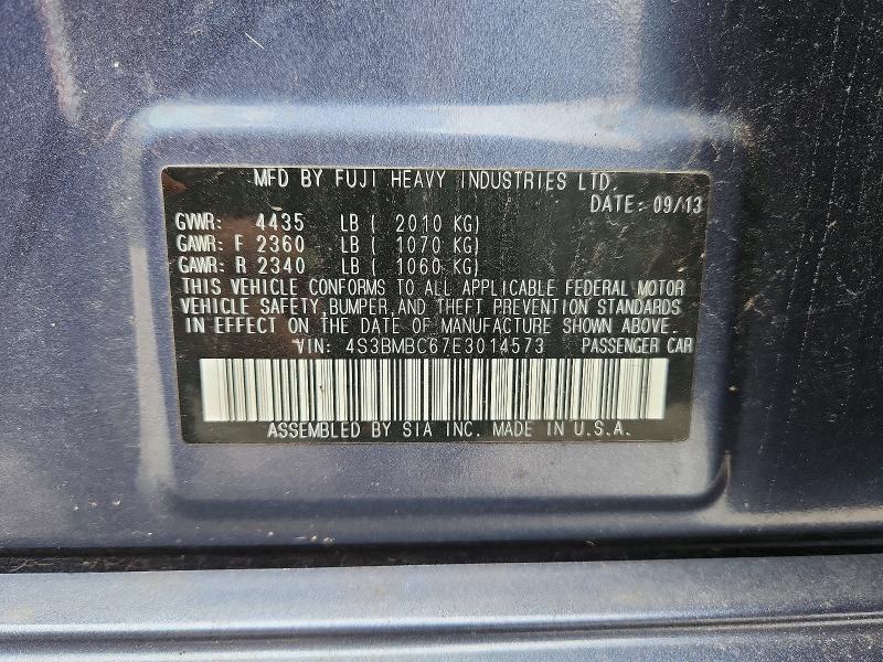 2014 Subaru Legacy მანქანა იყიდება აუქციონზე, vin: 4S3BMBC67E3014573, აუქციონის ნომერი: 70154776