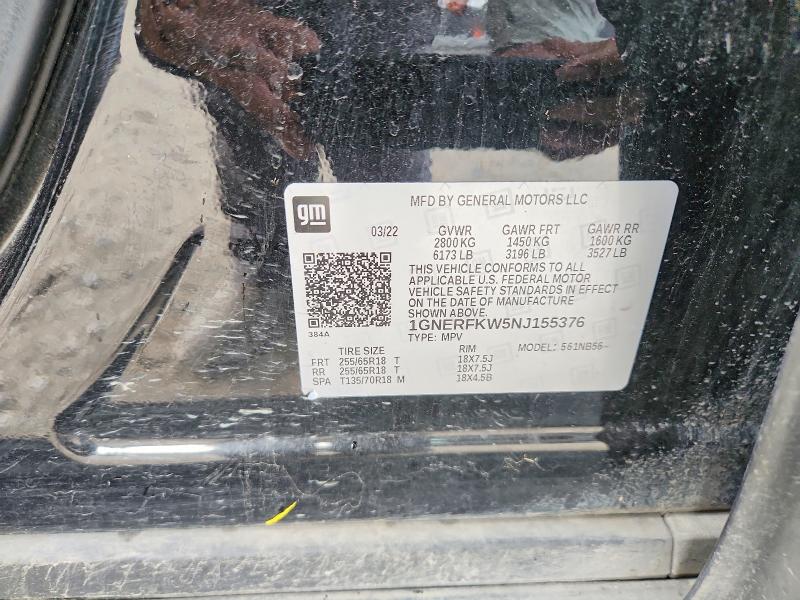 2022 Chevrolet Traverse მანქანა იყიდება აუქციონზე, vin: 1GNERFKW5NJ155376, აუქციონის ნომერი: 69370416