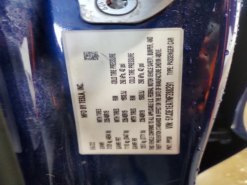 67185936 :رقم المزاد ، 5YJ3E1EA7NF288291 vin ، 2022 Tesla Model 3 مزاد بيع