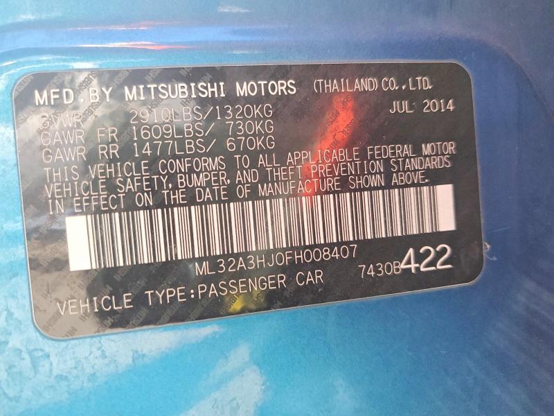 2015 Mitsubishi Mirage მანქანა იყიდება აუქციონზე, vin: ML32A3HJ0FH008407, აუქციონის ნომერი: 68436666
