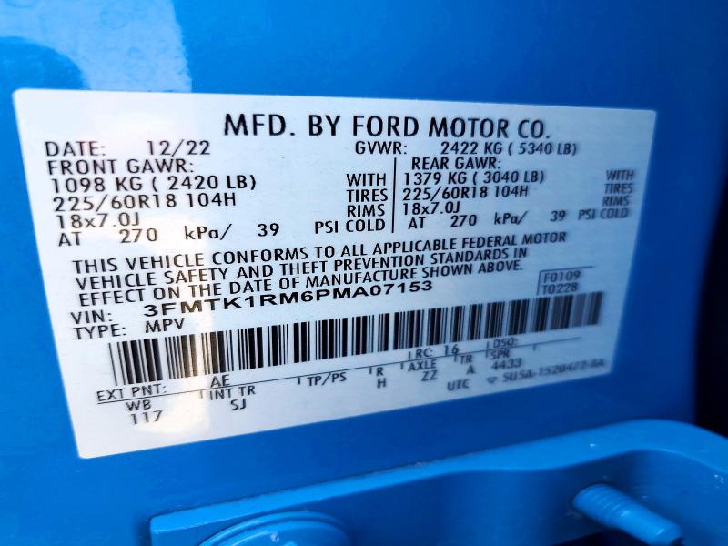 2023 Ford Mustang Mach-e მანქანა იყიდება აუქციონზე, vin: 3FMTK1RM6PMA07153, აუქციონის ნომერი: 68686356