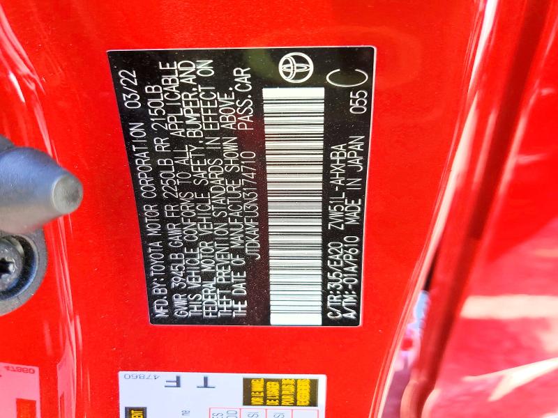 2022 Toyota Prius მანქანა იყიდება აუქციონზე, vin: JTDKAMFU3N3174710, აუქციონის ნომერი: 69803236