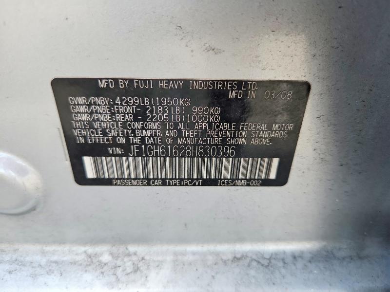 69234656 :رقم المزاد ، JF1GH61628H830396 vin ، 2008 Subaru Impreza مزاد بيع